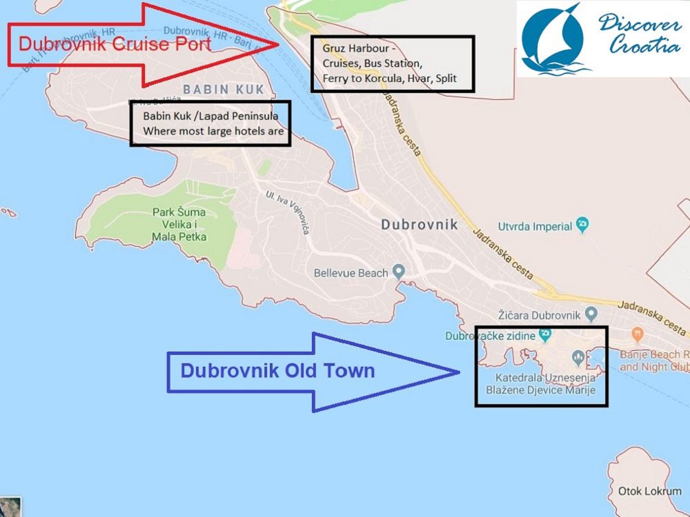 Accommodation 6 Dubrovnik Croatia accommodation map showing hotel locations